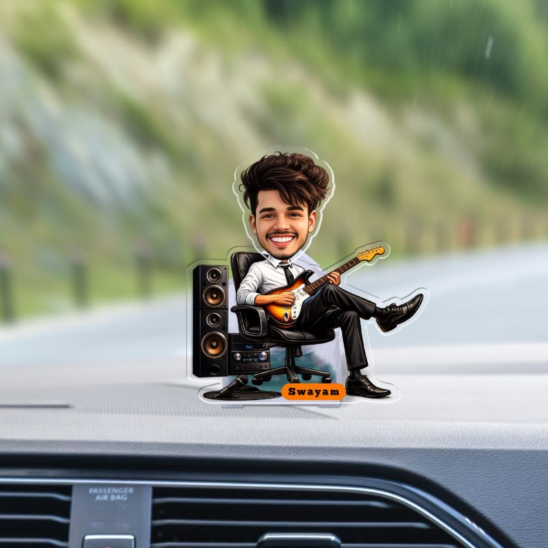 Personalized Music Theme Bobblehead Caricature Custom with Name Battery Powered Shaking Head Showpiece for Home Decor Living Room Car Dashboard Gift for Singer & Music Lover